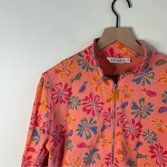Fresh Produce Bomber Jacket Peach and Pink Floral size Medium Cotton USA made - Picture 3 of 9